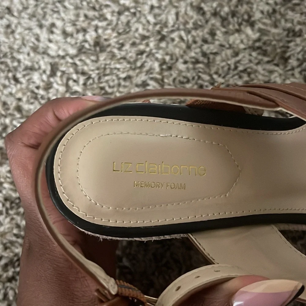 Liz Claiborne Brown Black & White Espadrille Wedge Sandals
